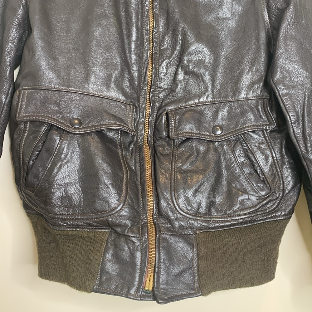 Vintage Brown WW Era G-1 USA Navy Avirex Ltd Bomber Flight Brown Leather Jacket - Picture 12 of 17